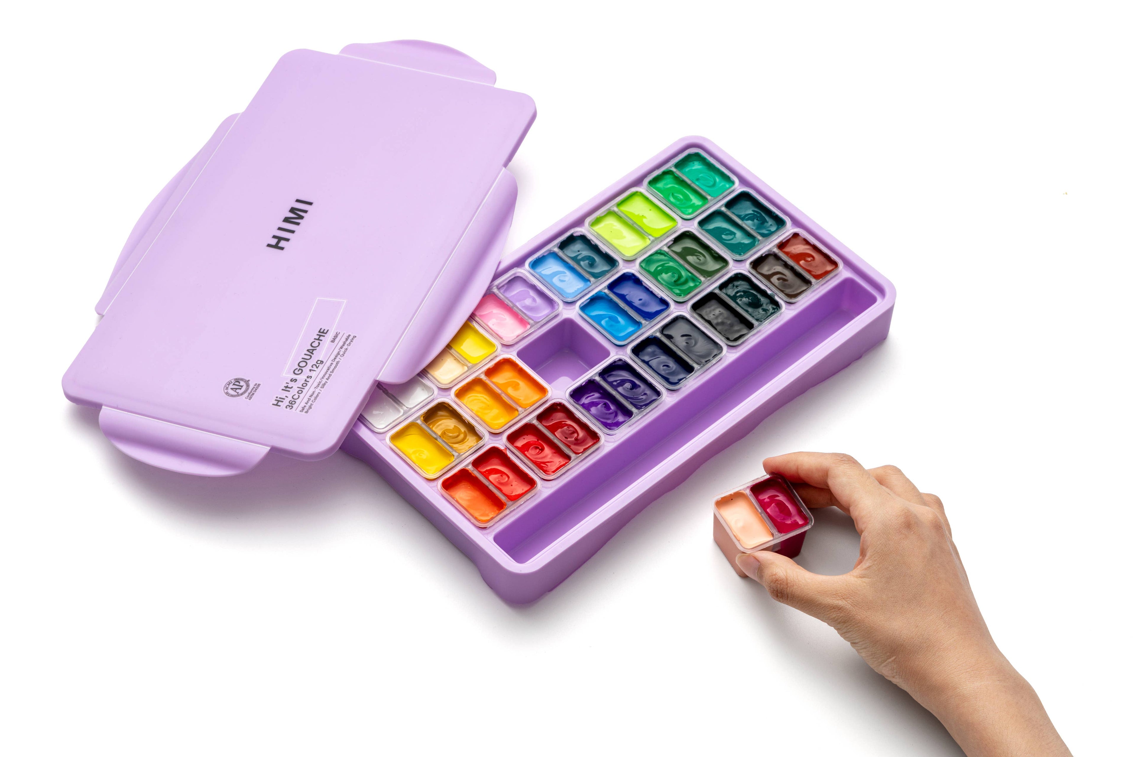 HIMI Twin Cup Gouache Set 36 Paint Colours, Purple Case