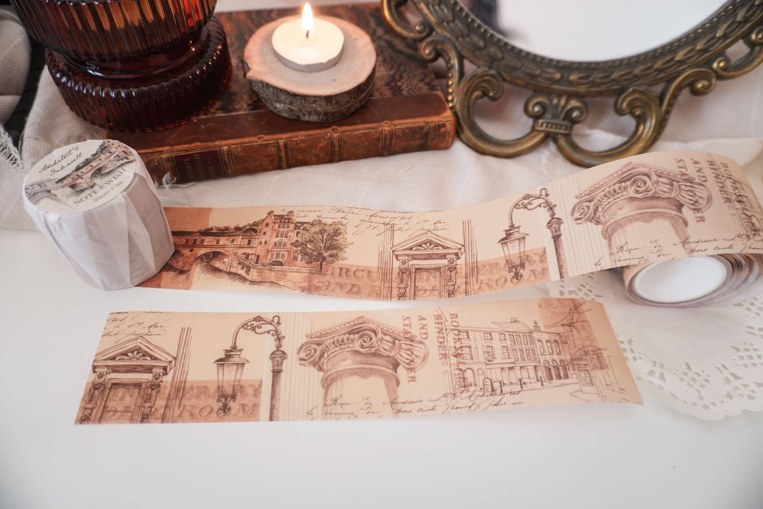 Wide Vintage Washi Tape for Collaging - Architect's Inkwell