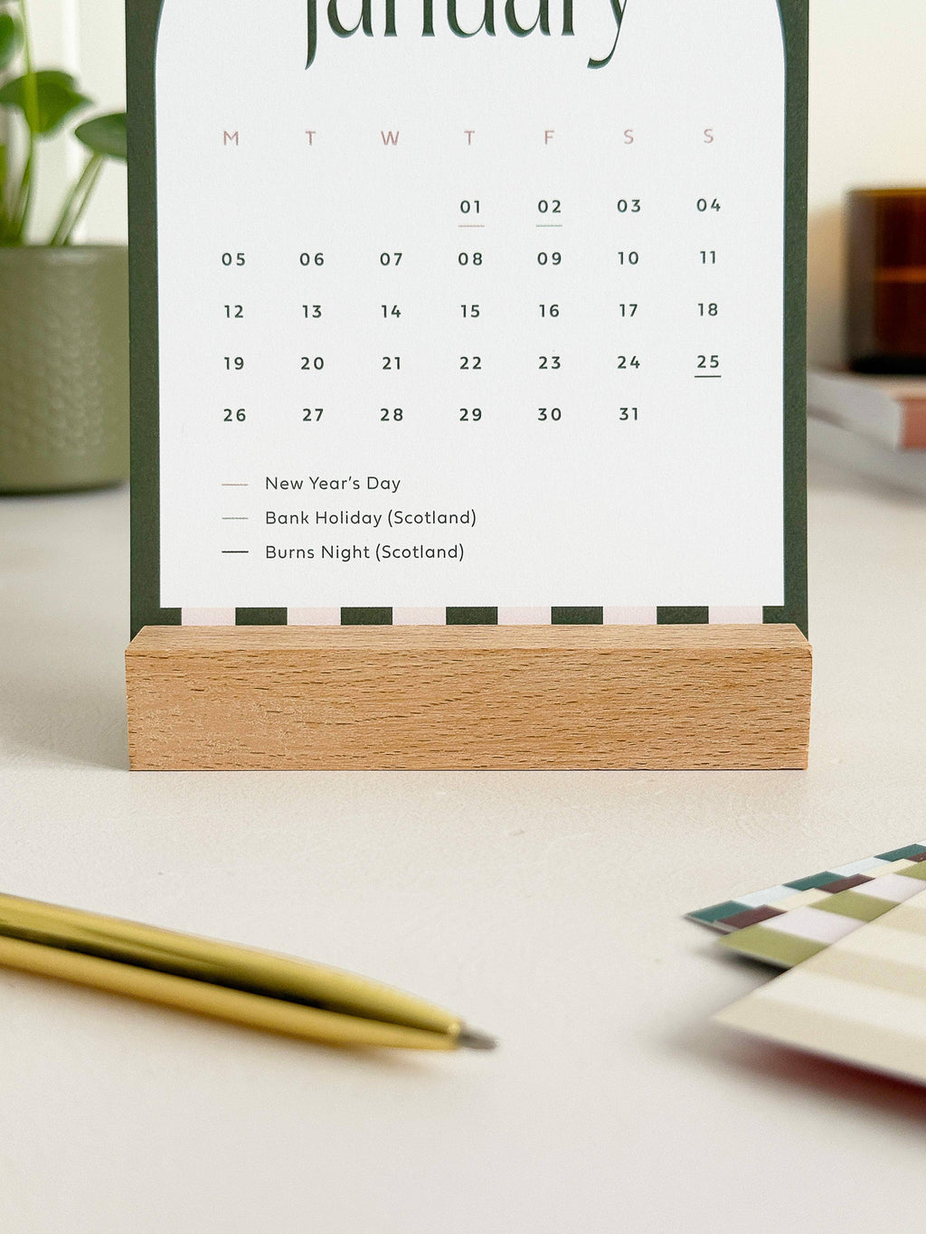 2027 Desk Calendar with Wooden Holder - Candy Stripe