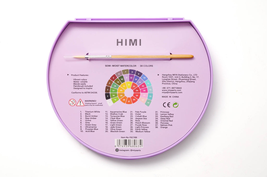HIMI Semi-Moist Watercolour Set, 38 Pans, Brush