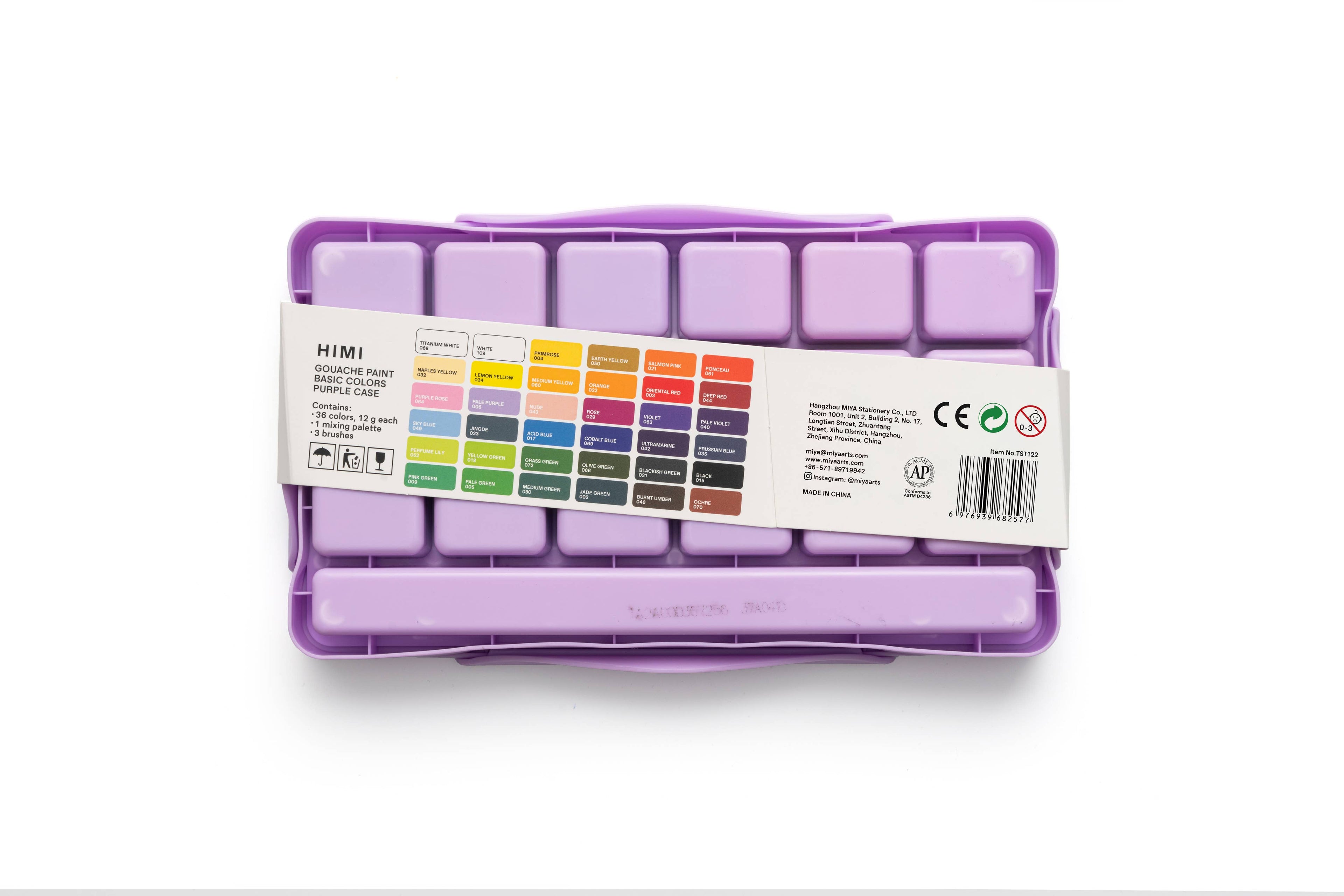 HIMI Twin Cup Gouache Set 36 Paint Colours, Purple Case