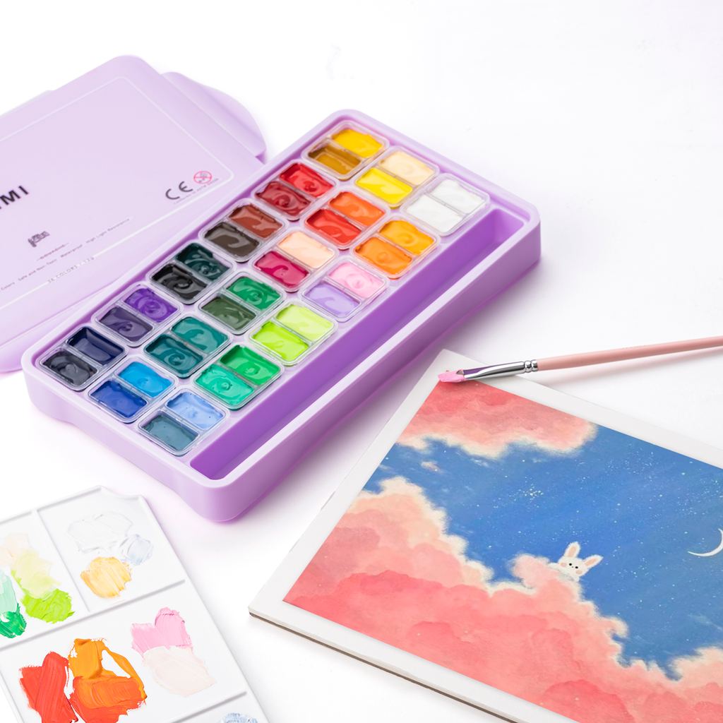 HIMI Twin Cup Gouache Set 36 Paint Colours, Purple Case