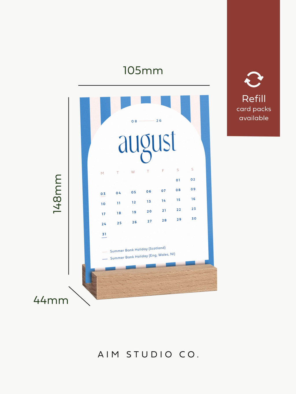 2027 Desk Calendar with Wooden Holder - Candy Stripe