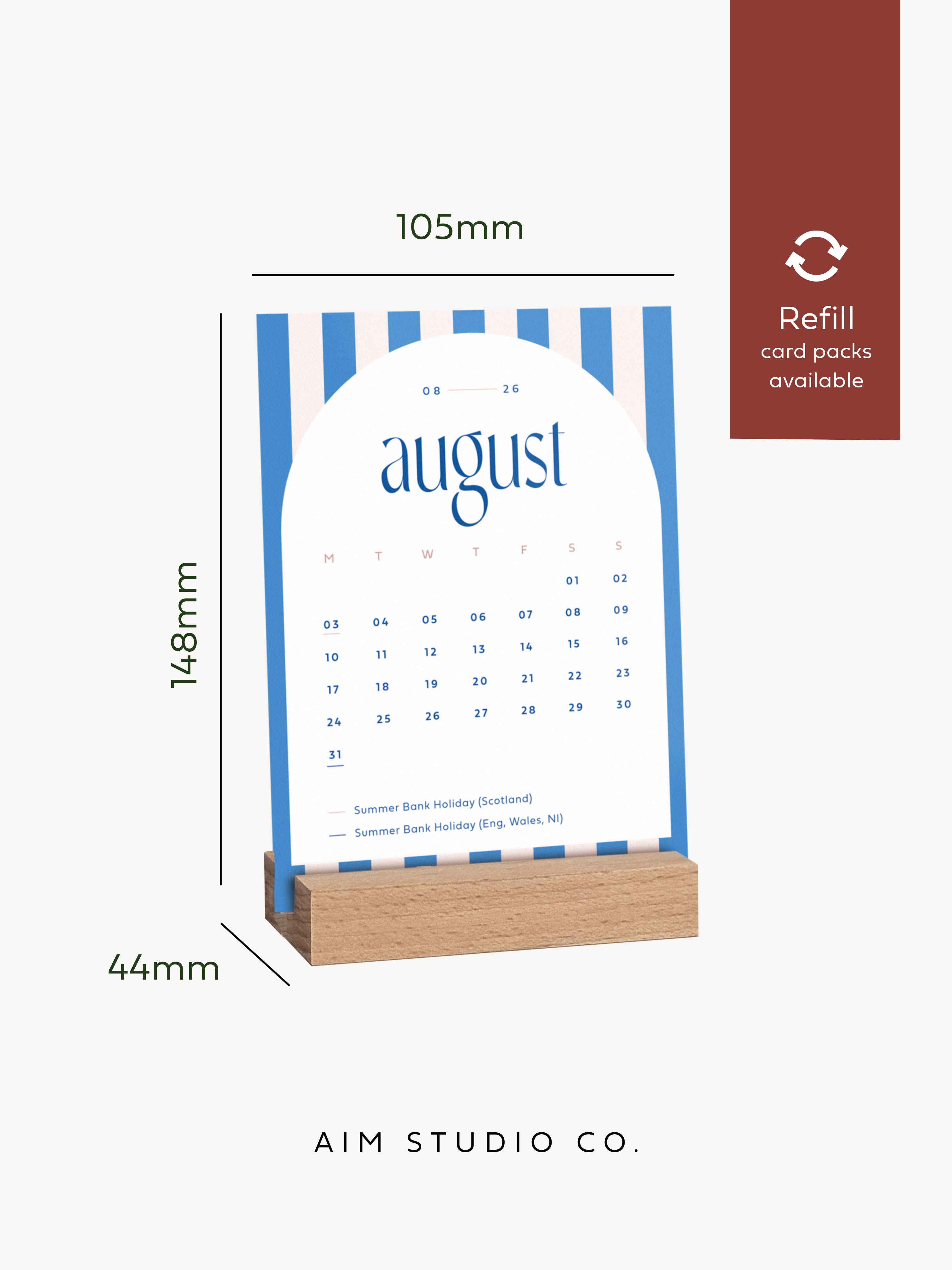 2027 Desk Calendar with Wooden Holder - Candy Stripe