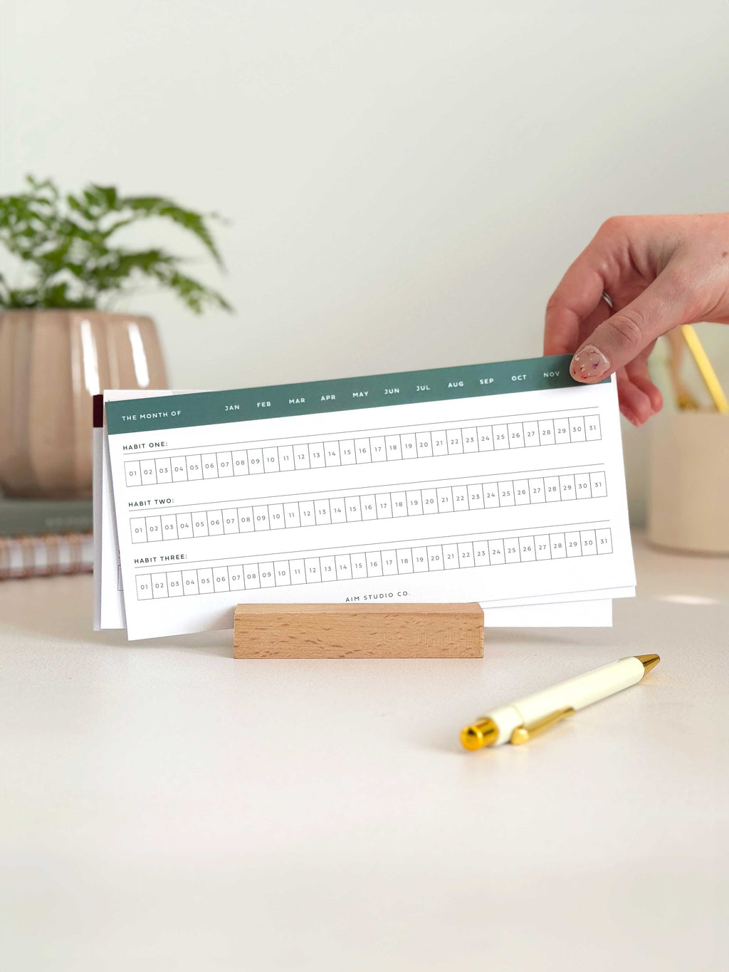 Multi Daily Habit Tracker Cards with Wooden Holder