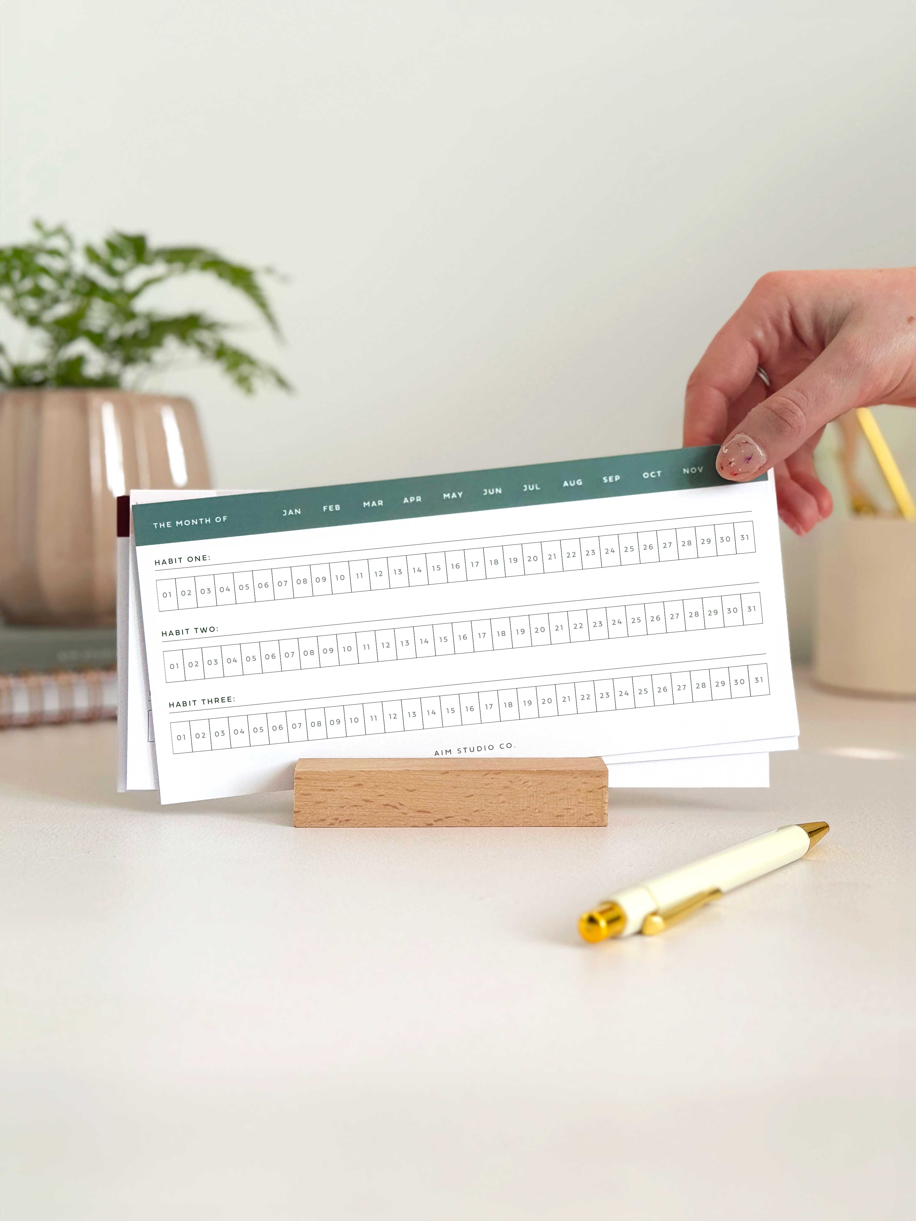 Multi Daily Habit Tracker Cards with Wooden Holder