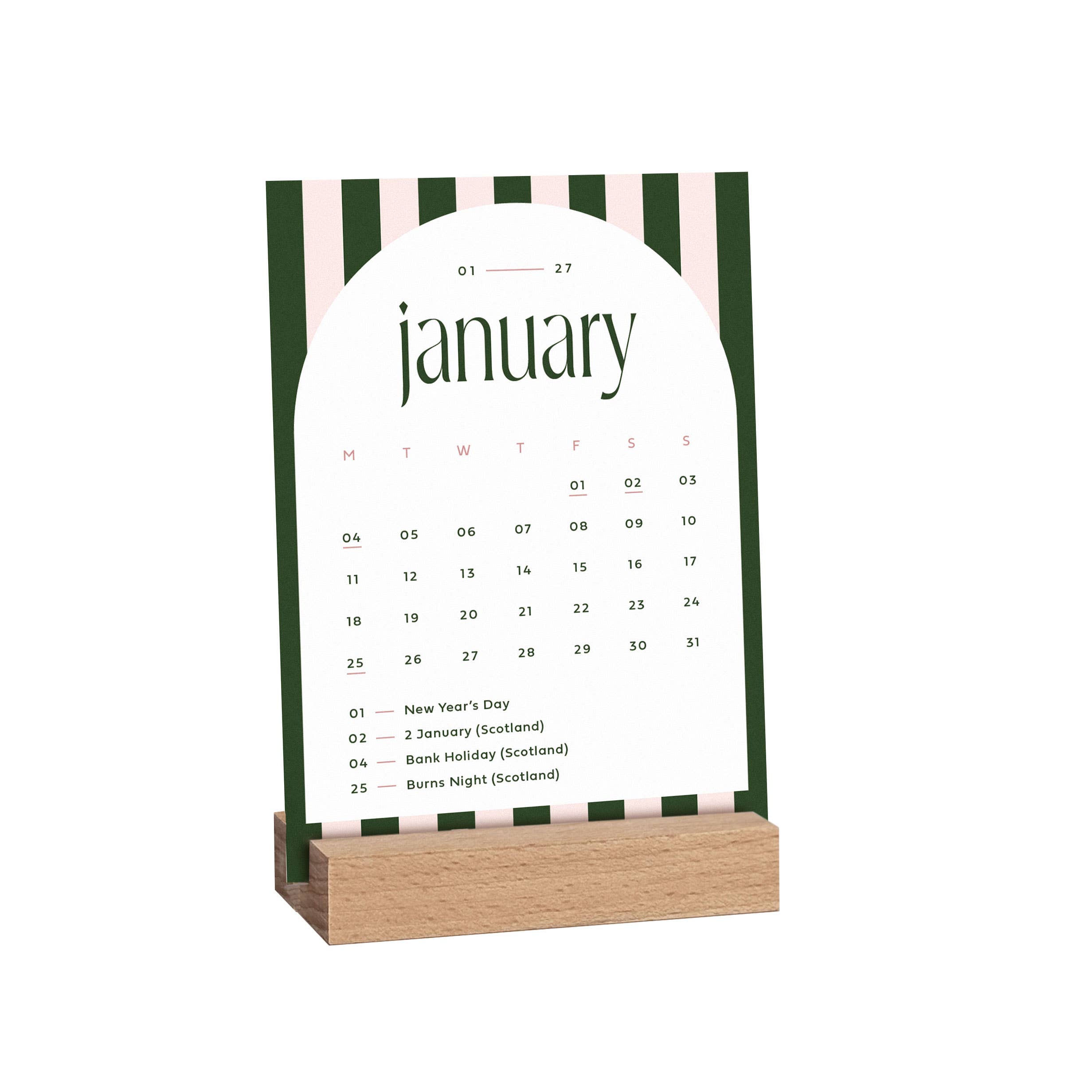 2027 Desk Calendar with Wooden Holder - Candy Stripe