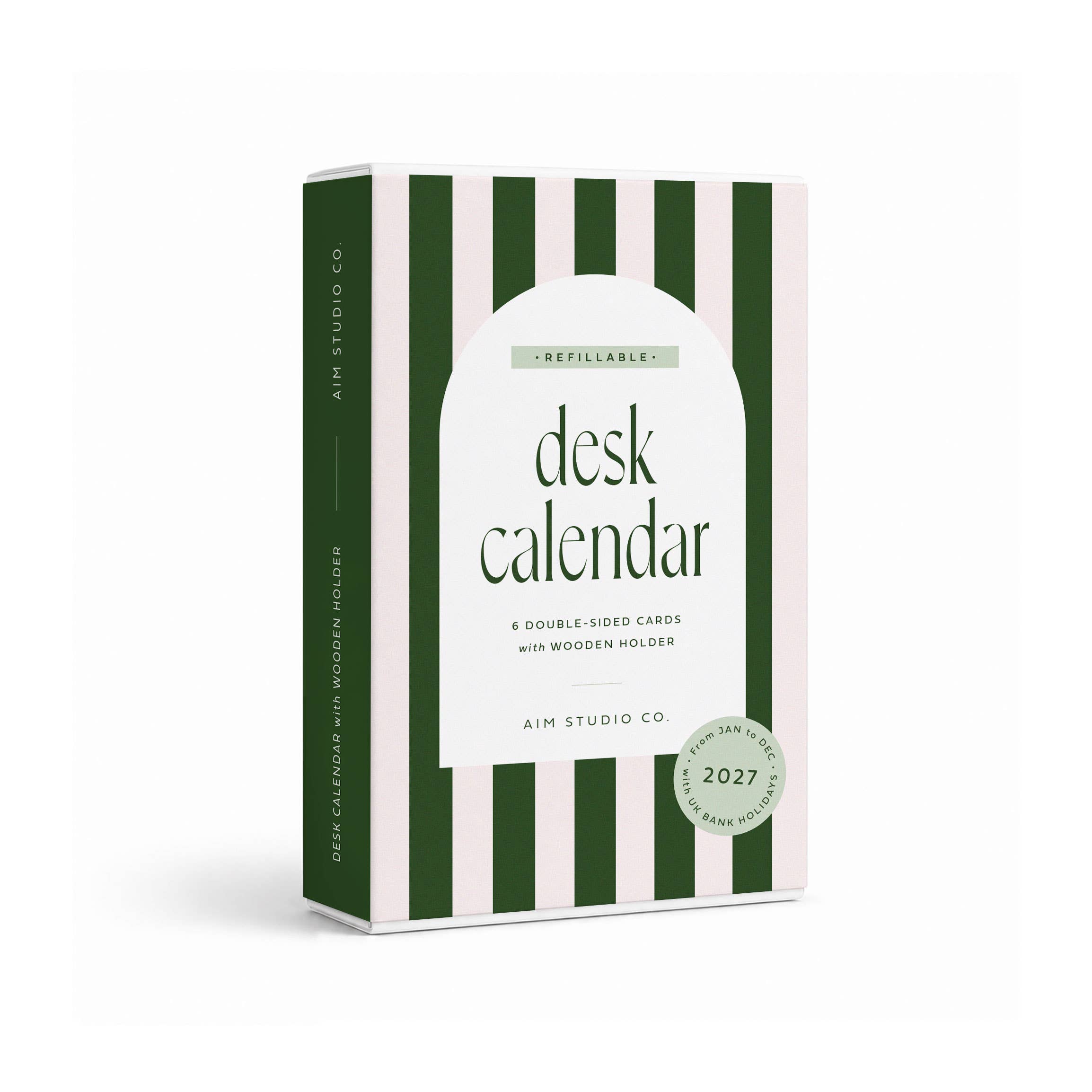 2027 Desk Calendar with Wooden Holder - Candy Stripe