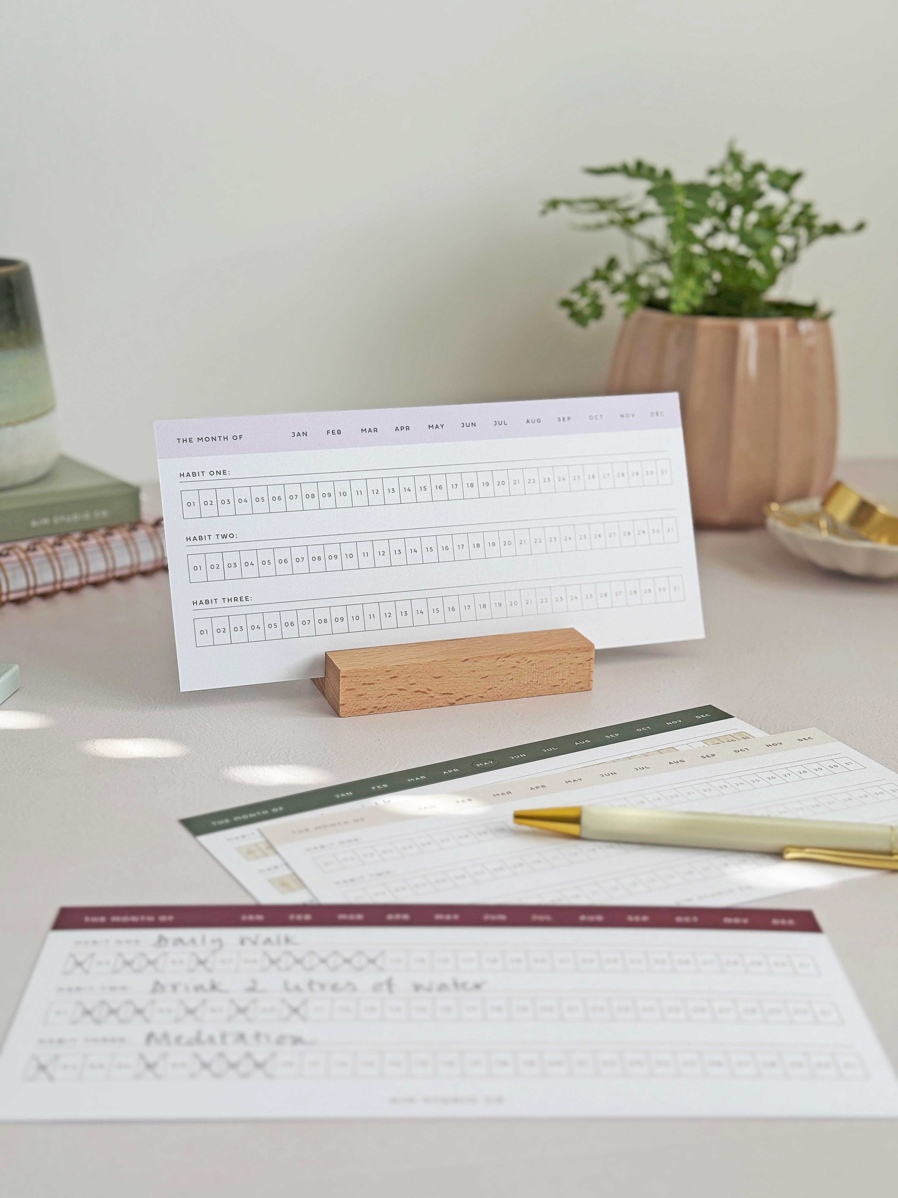 Multi Daily Habit Tracker Cards with Wooden Holder
