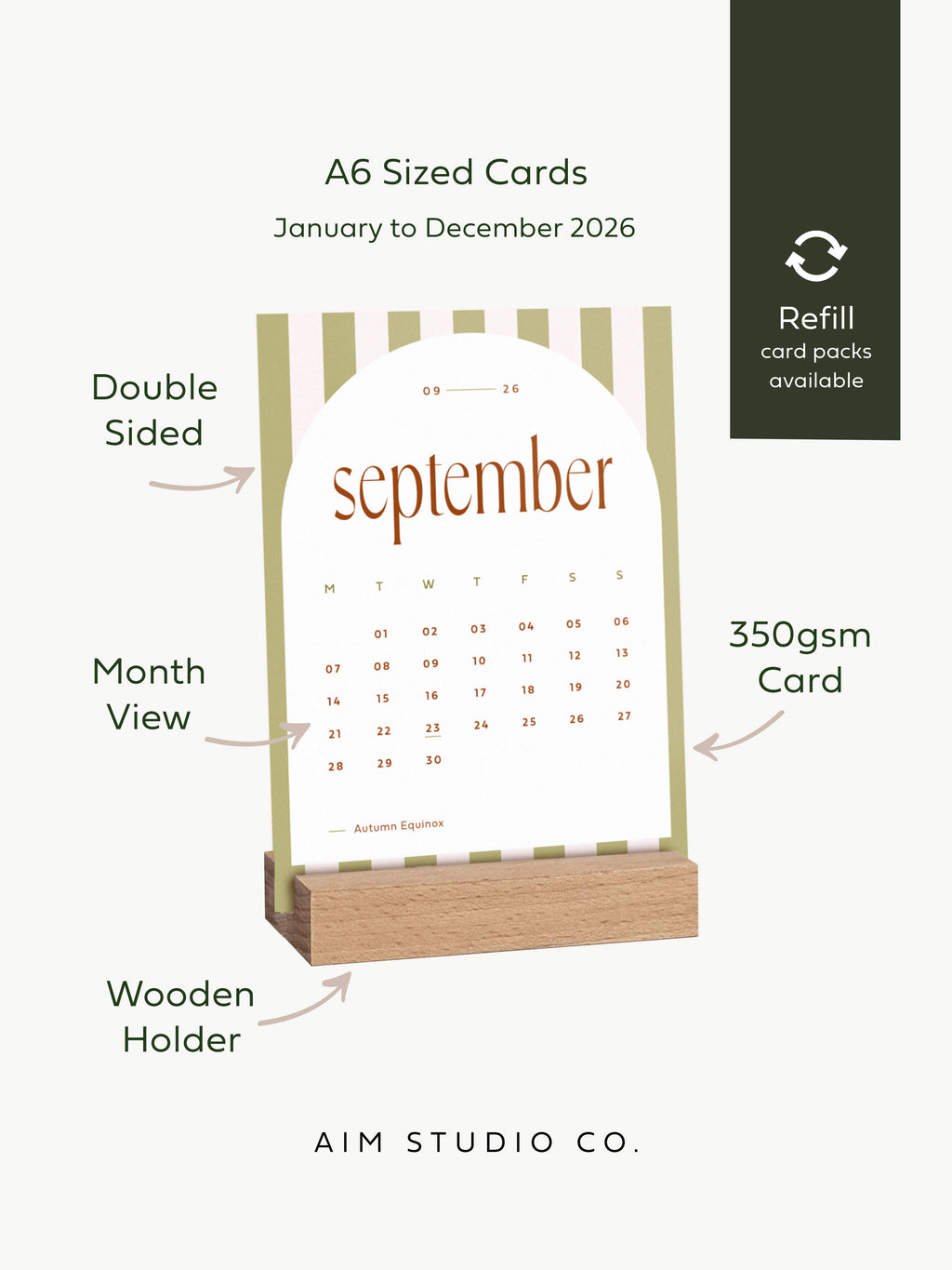 2027 Desk Calendar with Wooden Holder - Candy Stripe