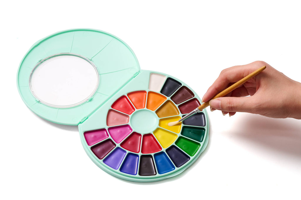 HIMI Semi-Moist Watercolour Set, 24 Pans, Brush, Green Case