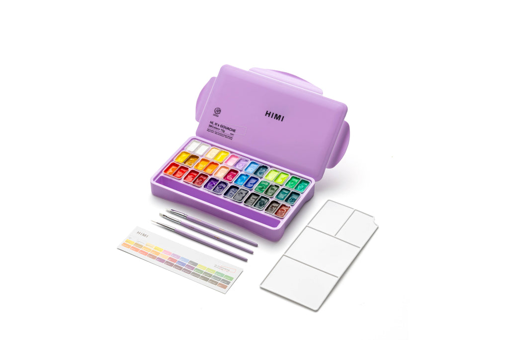 HIMI Twin Cup Gouache Set 36 Paint Colours, Purple Case