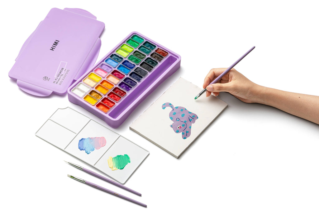HIMI Twin Cup Gouache Set 36 Paint Colours, Purple Case