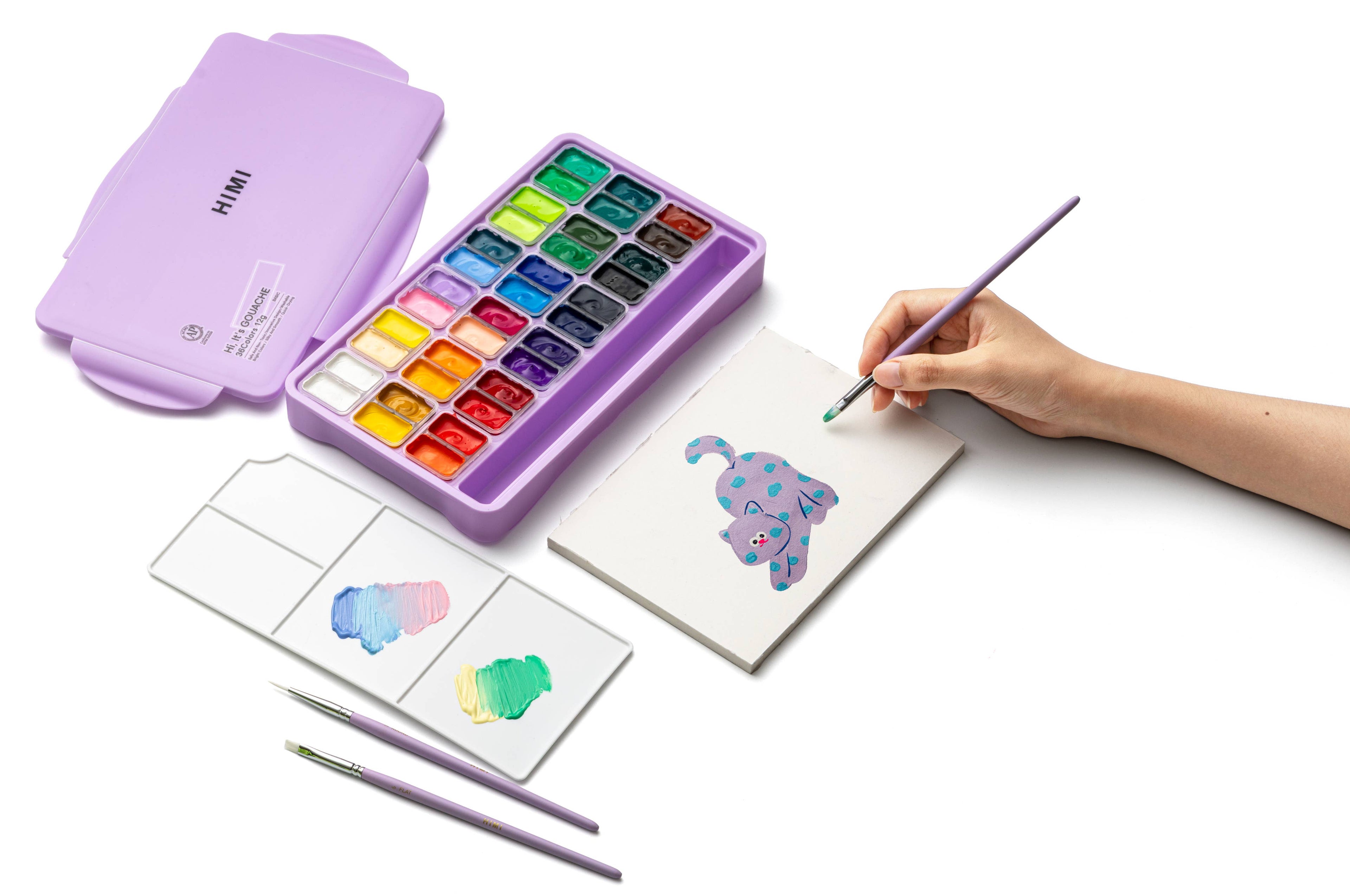 HIMI Twin Cup Gouache Set 36 Paint Colours, Purple Case