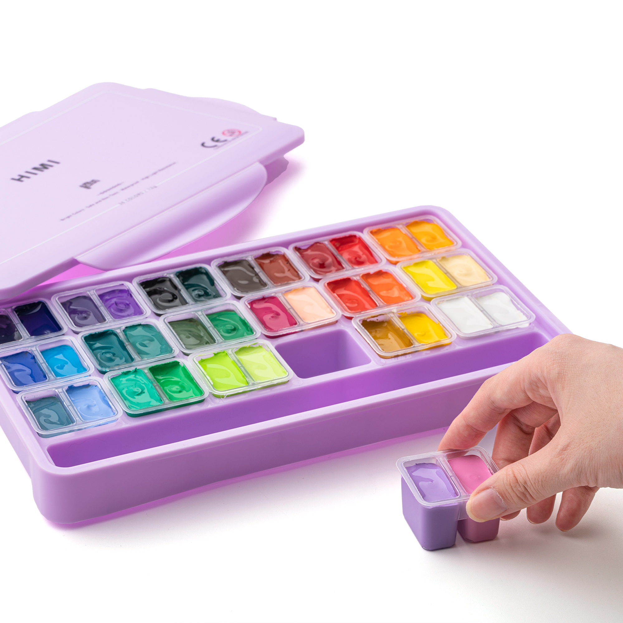 HIMI Twin Cup Gouache Set 36 Paint Colours, Purple Case