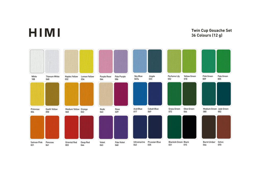 HIMI Twin Cup Gouache Set 36 Paint Colours, Purple Case