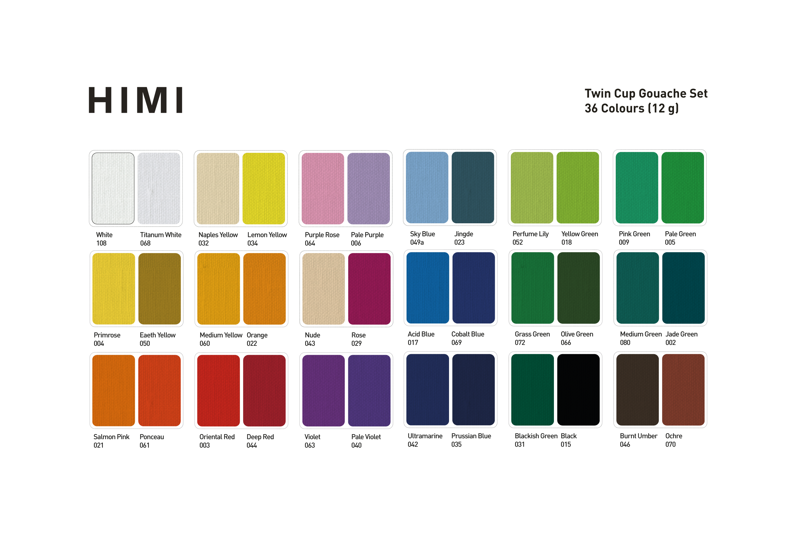HIMI Twin Cup Gouache Set 36 Paint Colours, Purple Case