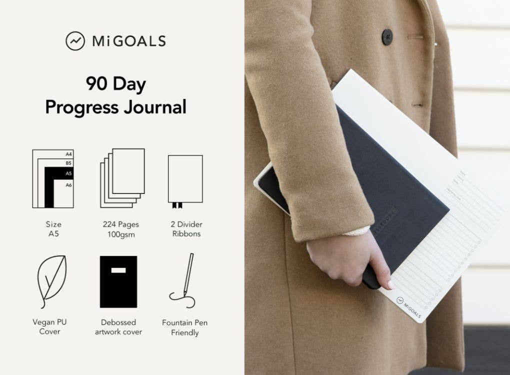 MiGoals A5 Progress Journal — 90 Day, FSC Paper