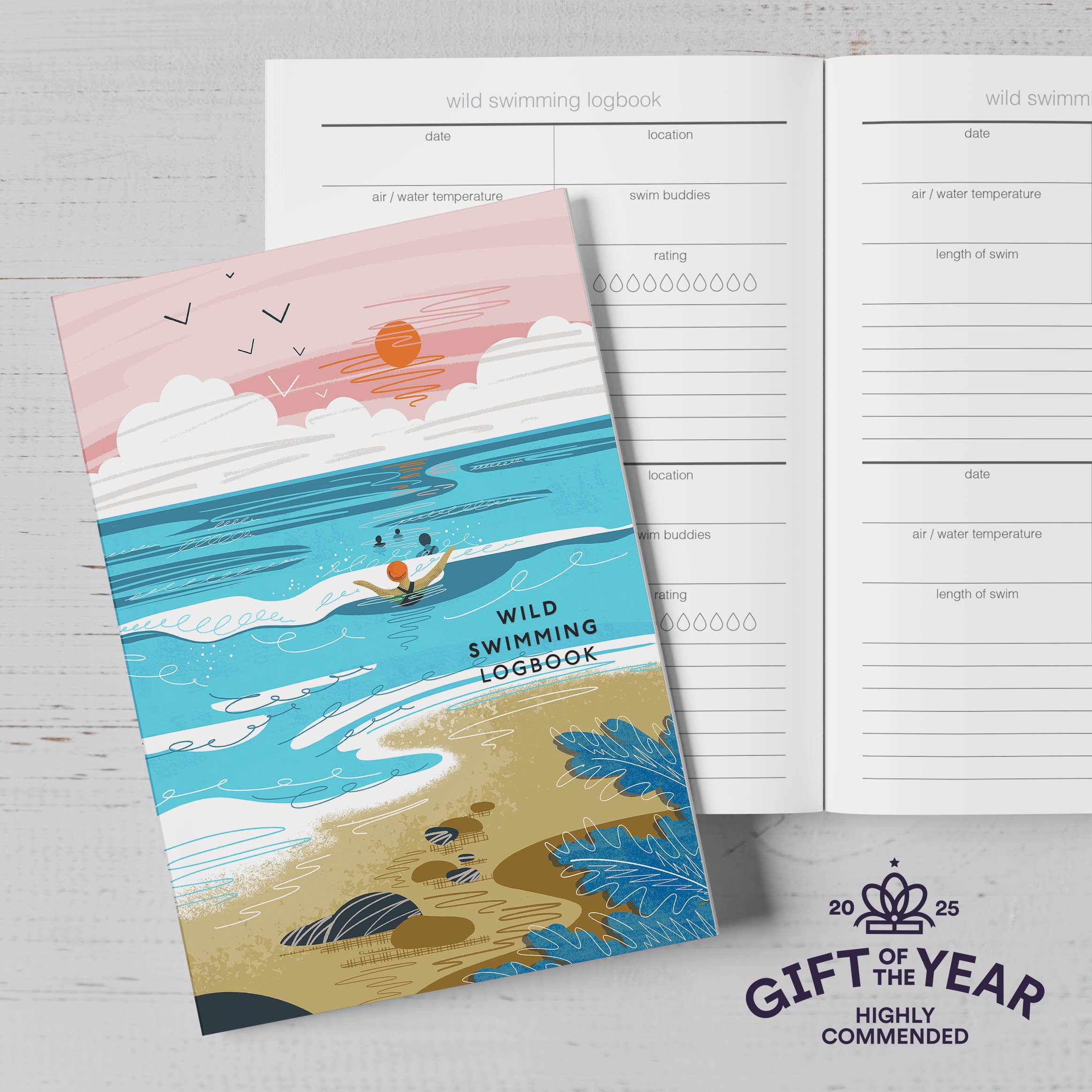 Wild swimming logbook into the sea - sea swimming notebook