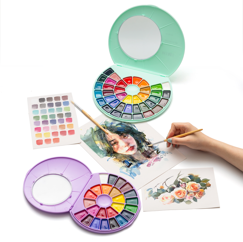 HIMI Semi-Moist Watercolour Set, 38 Pans, Brush
