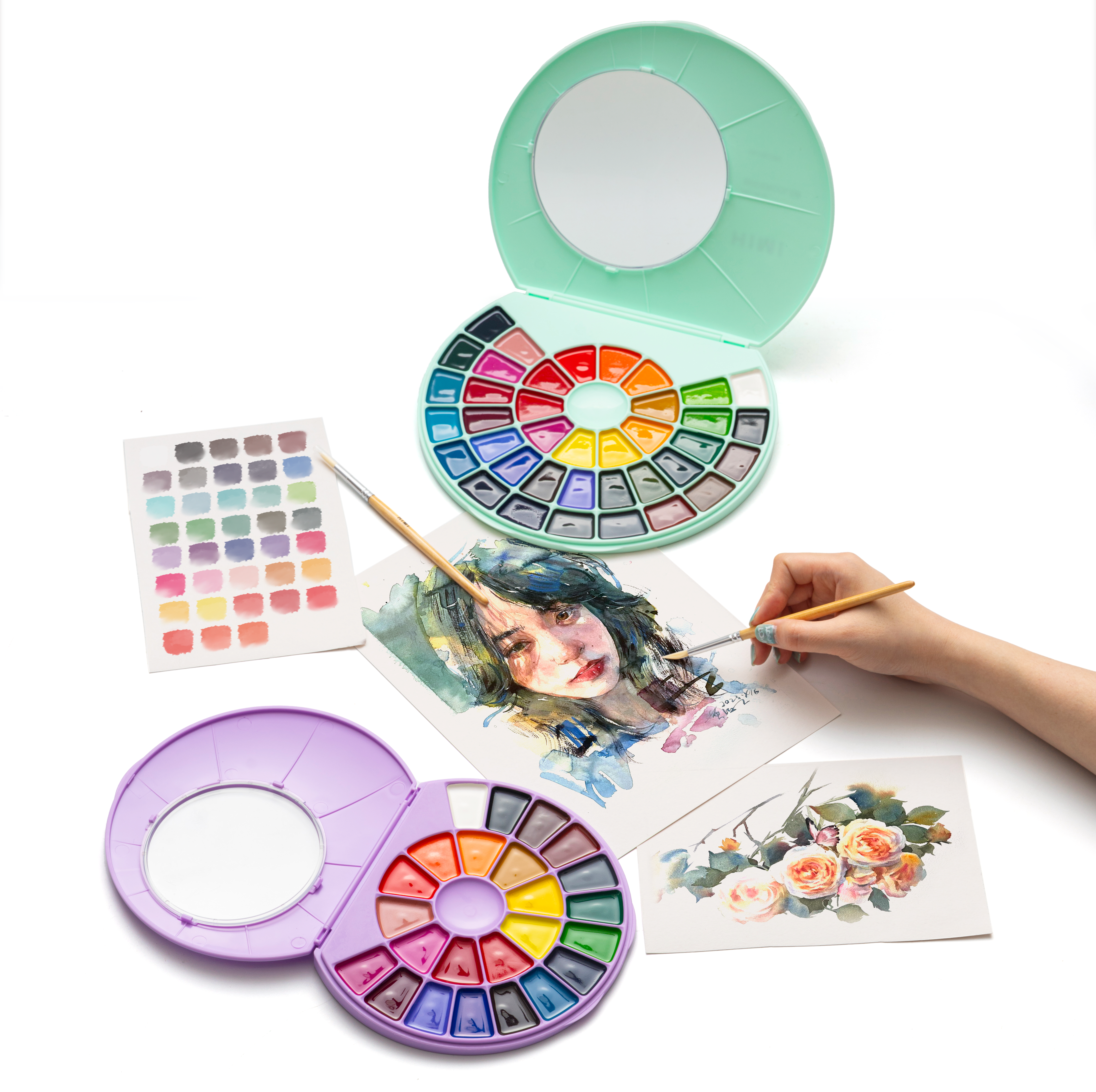 HIMI Semi-Moist Watercolour Set, 38 Pans, Brush