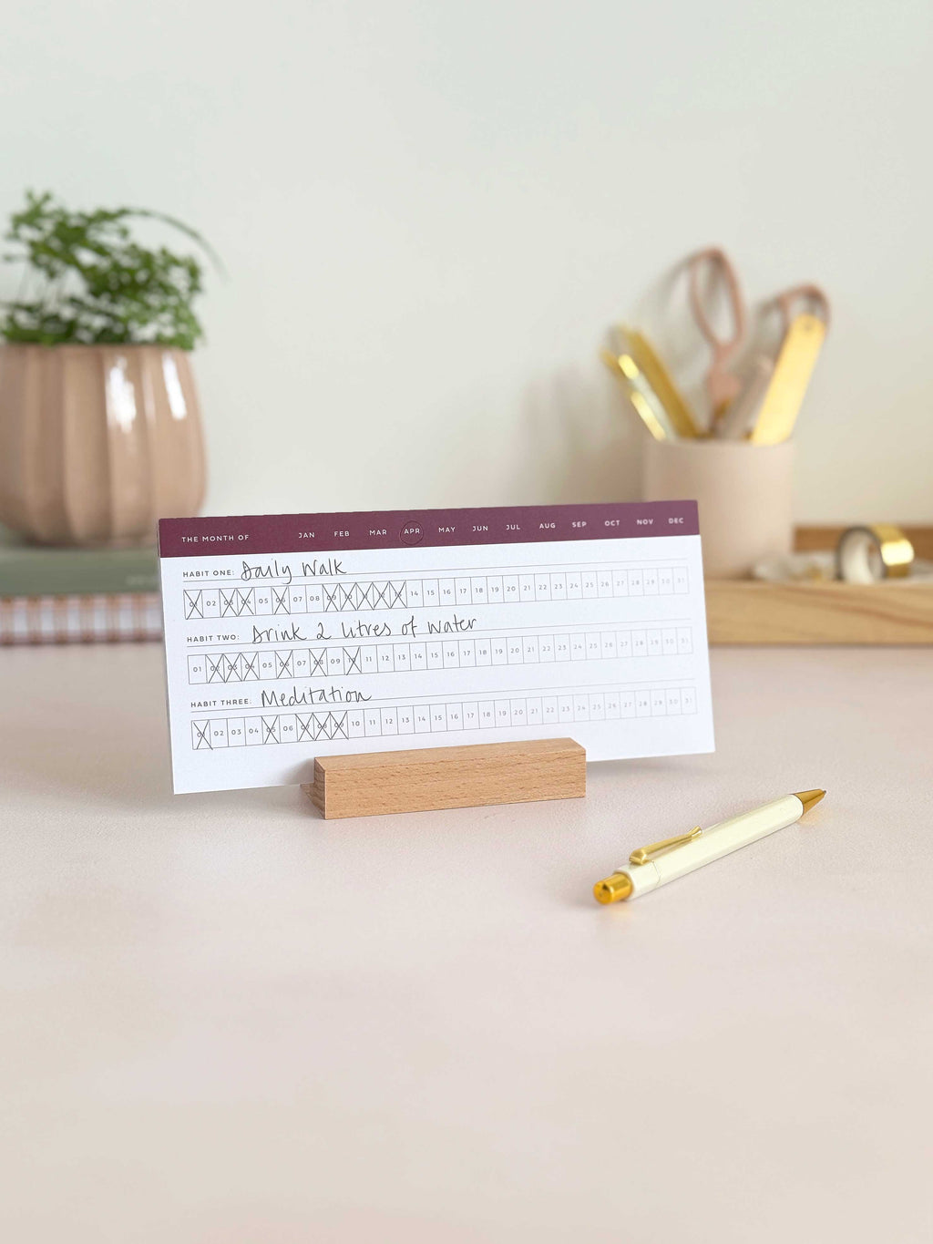 Multi Daily Habit Tracker Cards with Wooden Holder