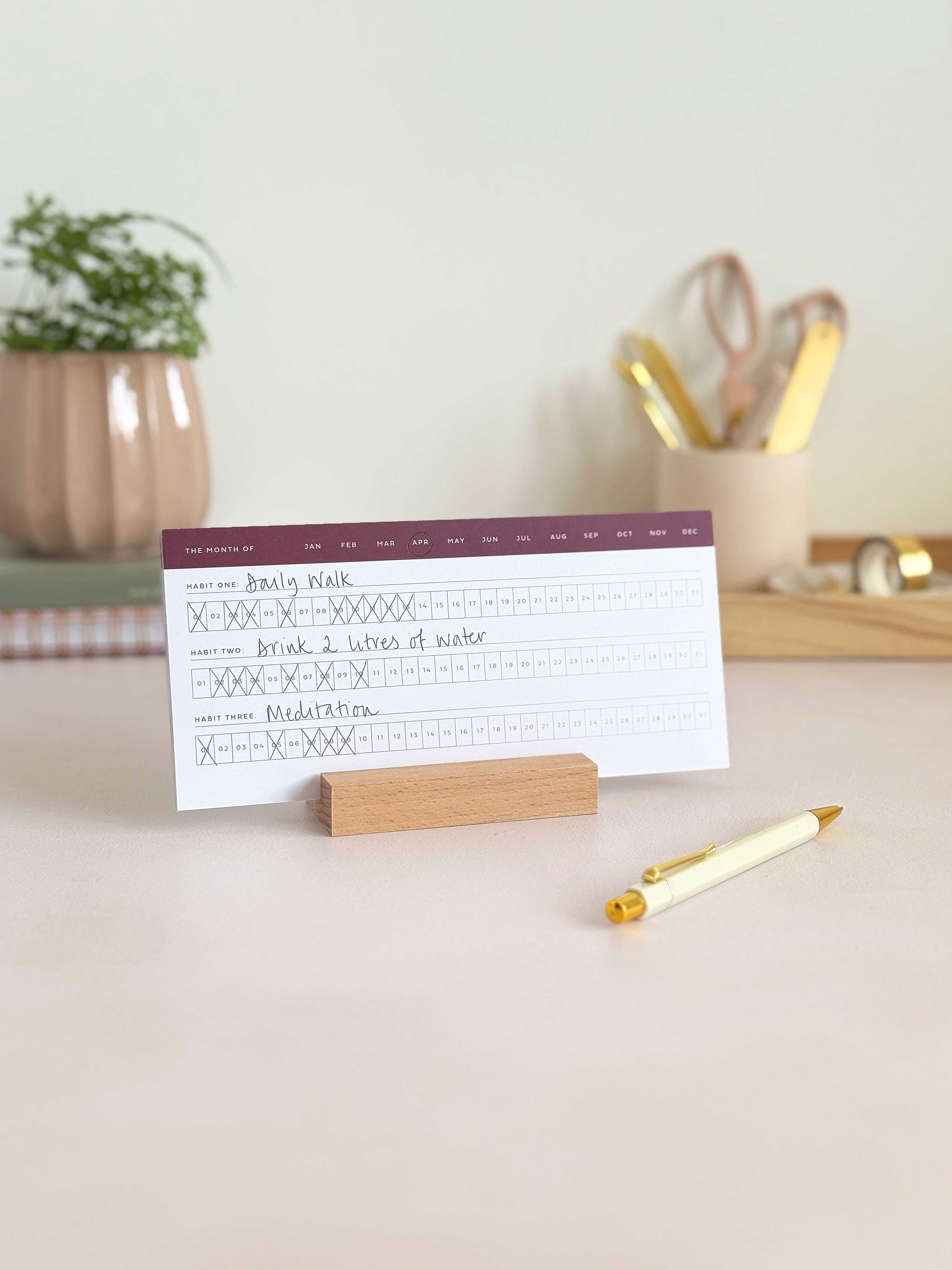 Multi Daily Habit Tracker Cards with Wooden Holder