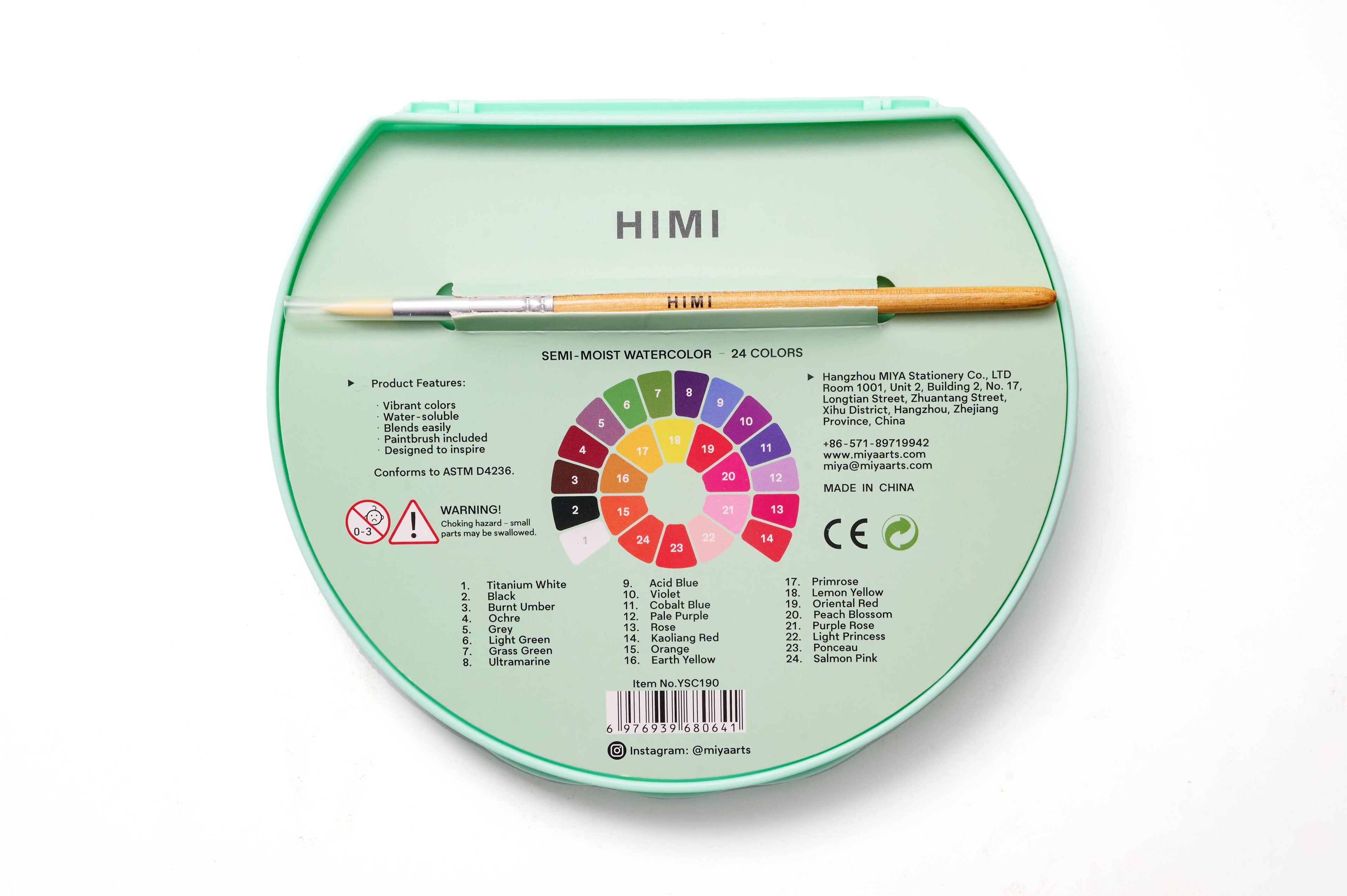 HIMI Semi-Moist Watercolour Set, 24 Pans, Brush, Green Case