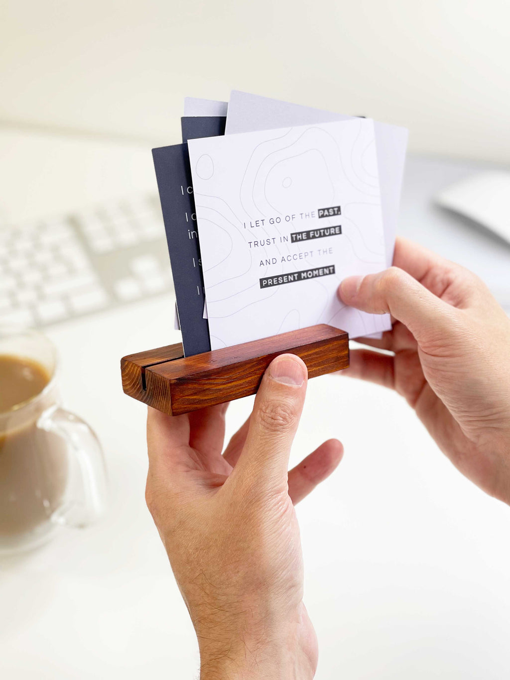 Positive Affirmation Card Pack for Men with Wooden Holder