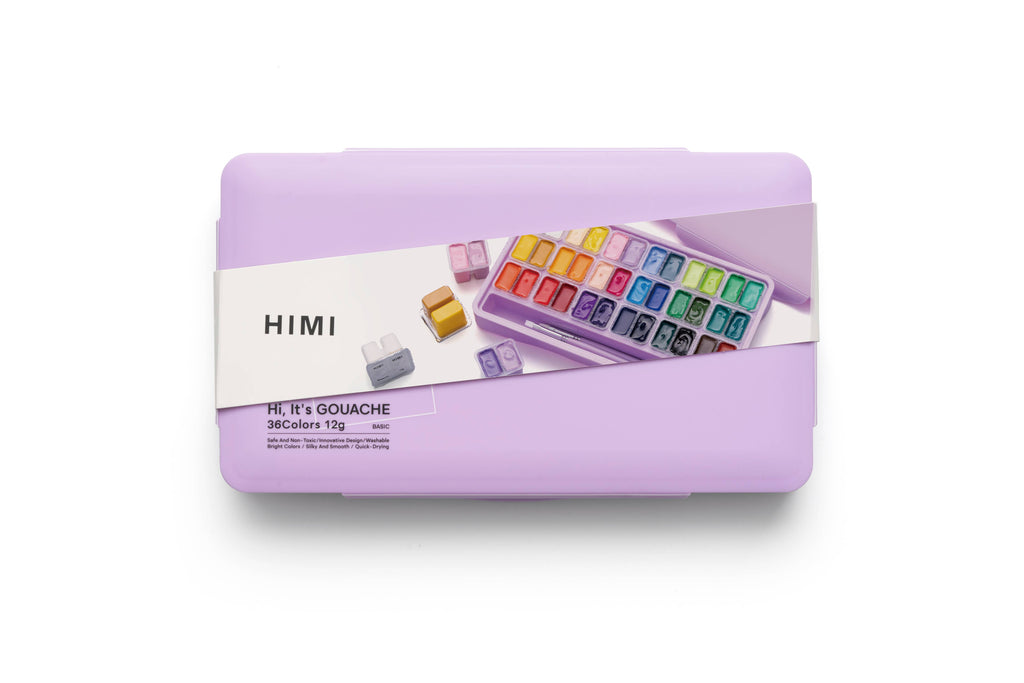 HIMI Twin Cup Gouache Set 36 Paint Colours, Purple Case