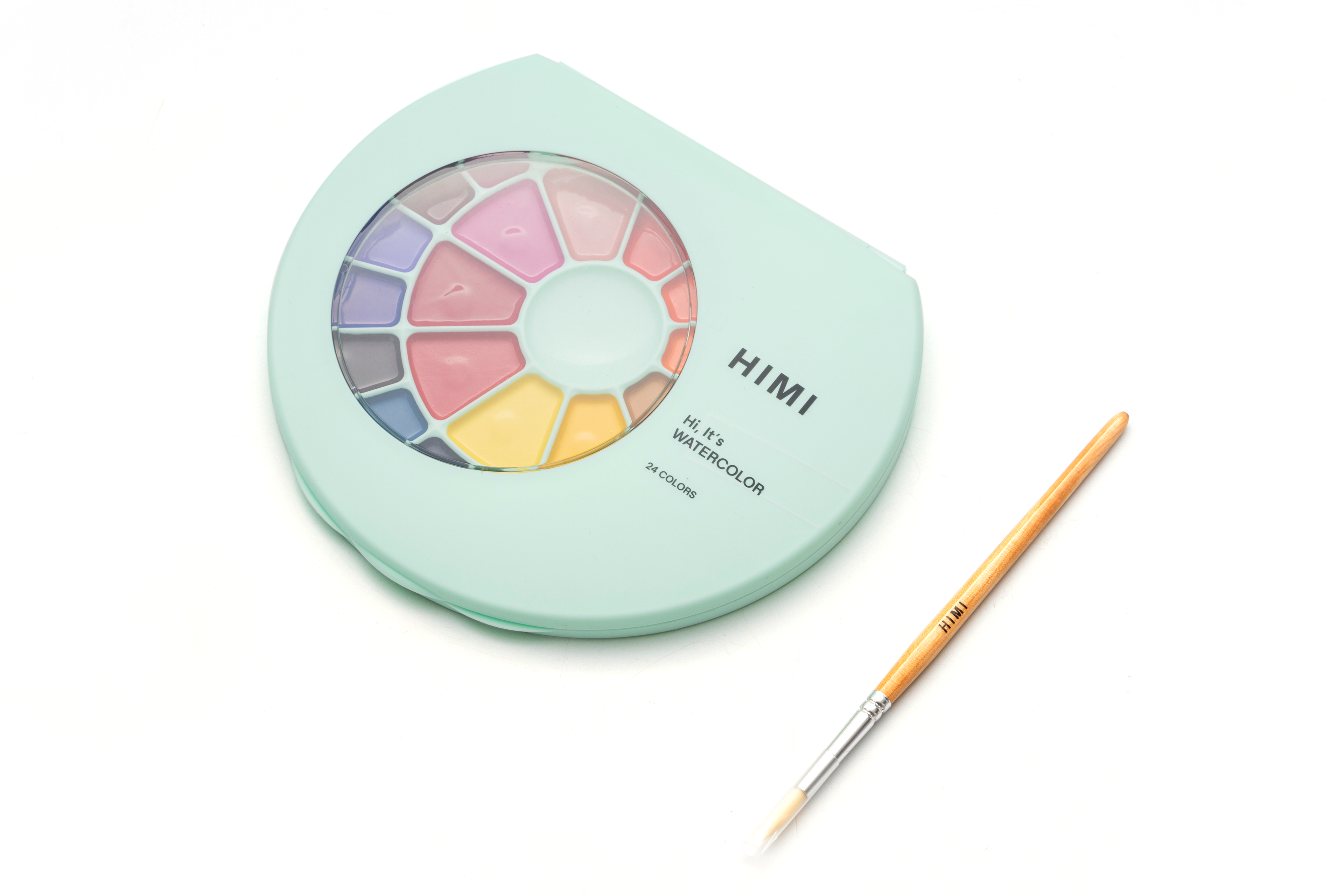 HIMI Semi-Moist Watercolour Set, 24 Pans, Brush, Green Case