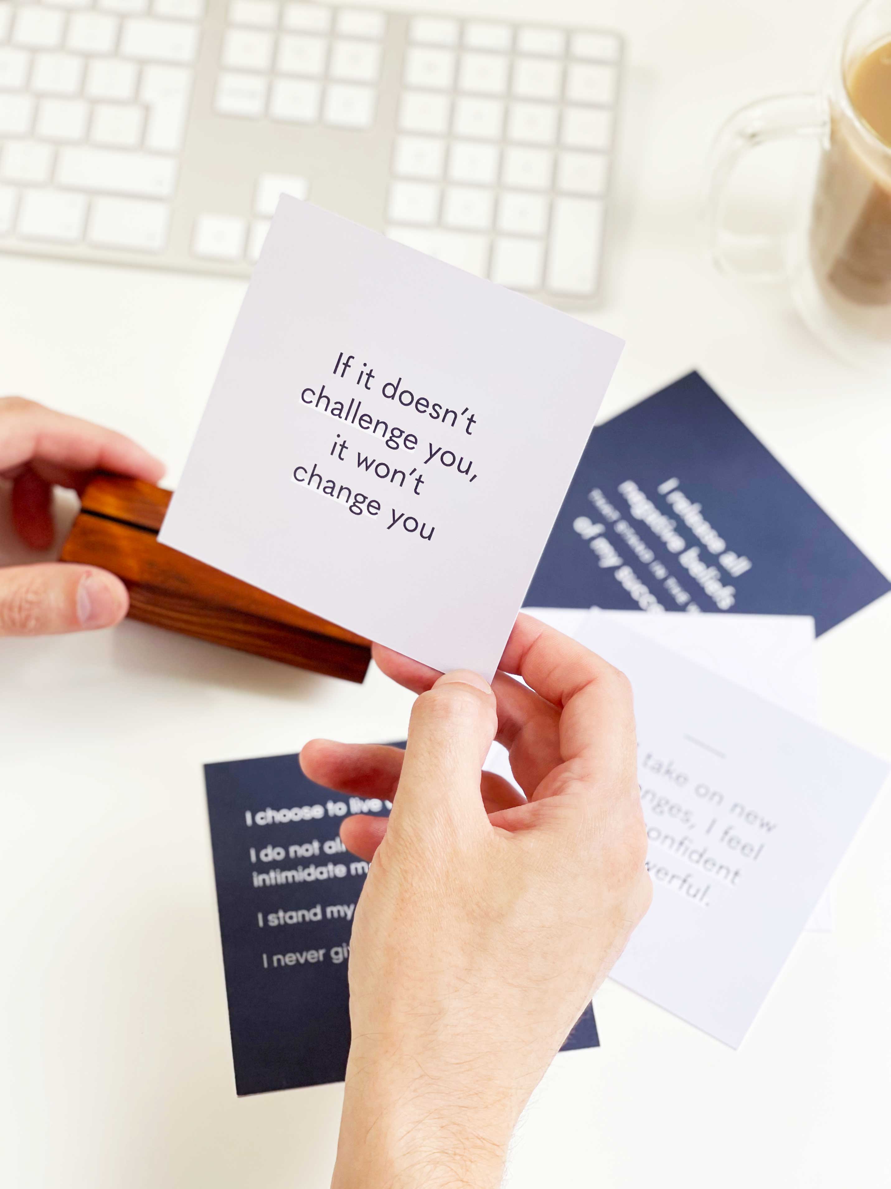 Positive Affirmation Card Pack for Men with Wooden Holder