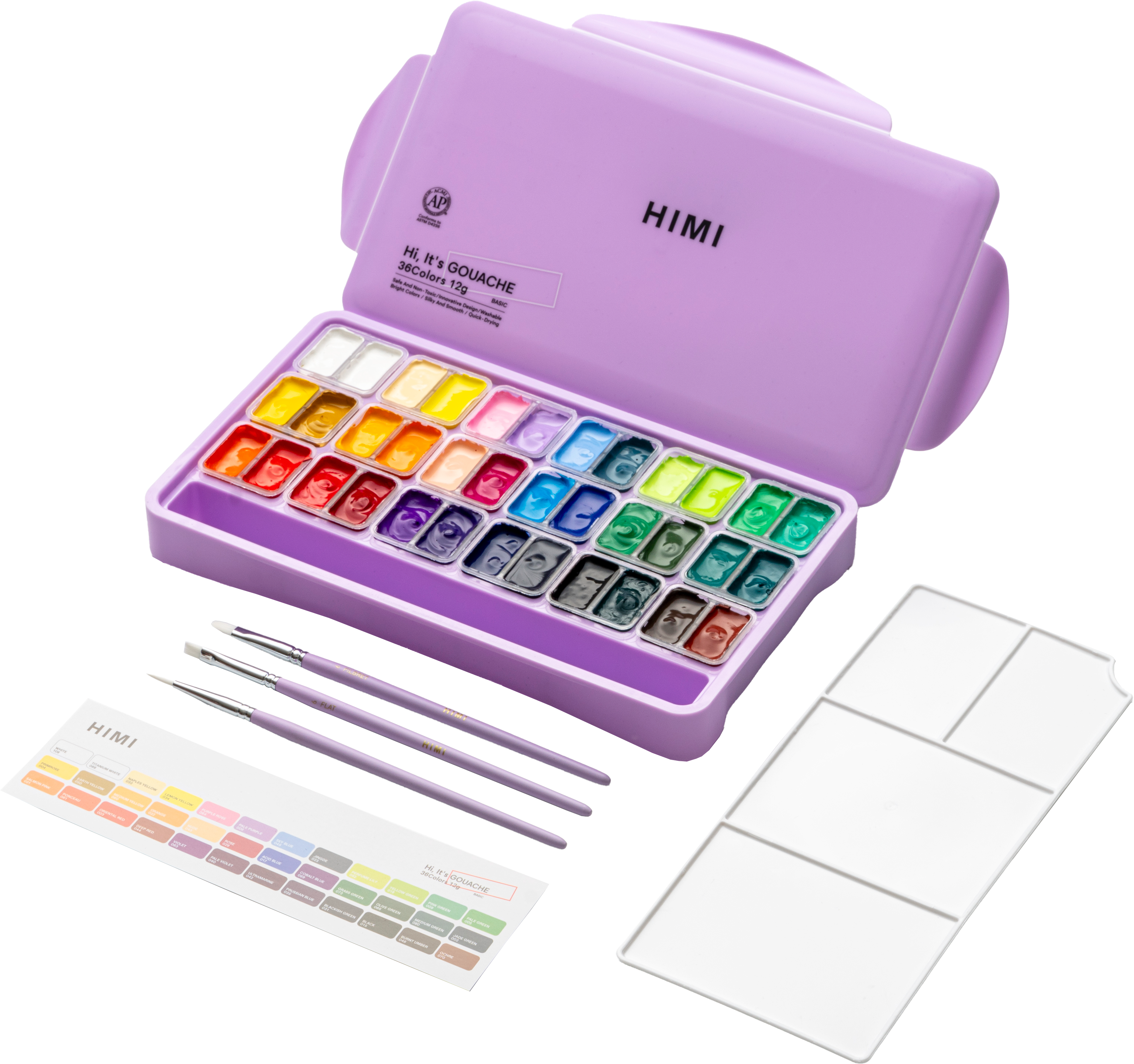 HIMI Twin Cup Gouache Set 36 Paint Colours, Purple Case