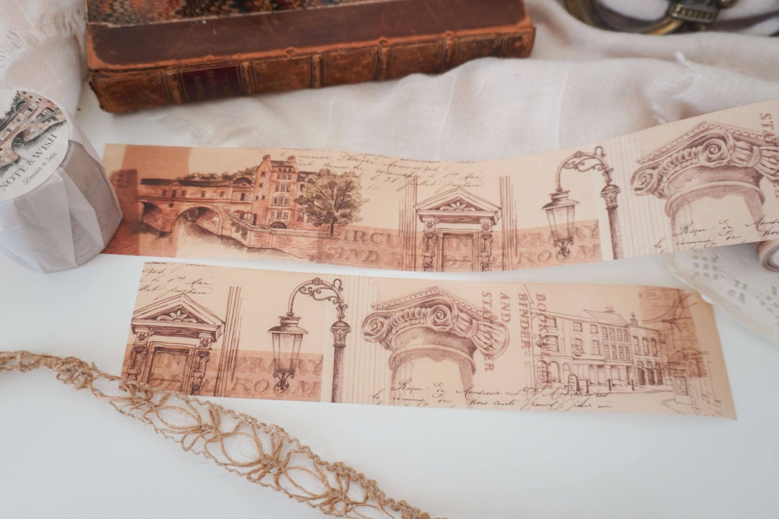 Wide Vintage Washi Tape for Collaging - Architect's Inkwell