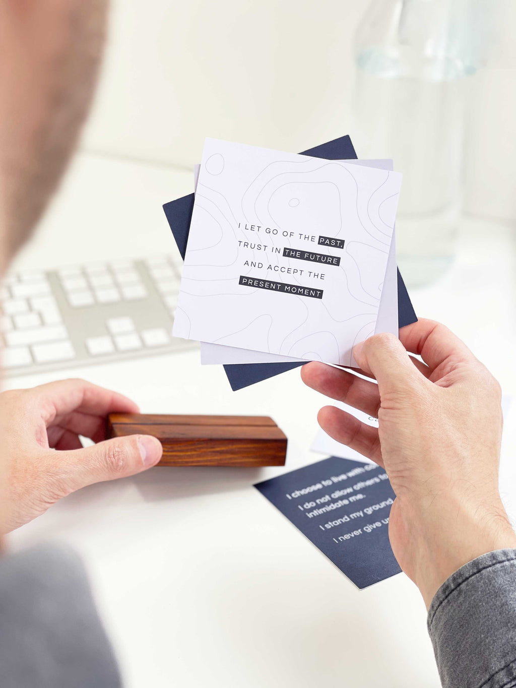 Positive Affirmation Card Pack for Men with Wooden Holder